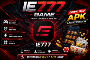 IE777 game app banner with APK download and online gaming features