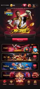 IE777 game mobile app interface with colorful casino-style graphics